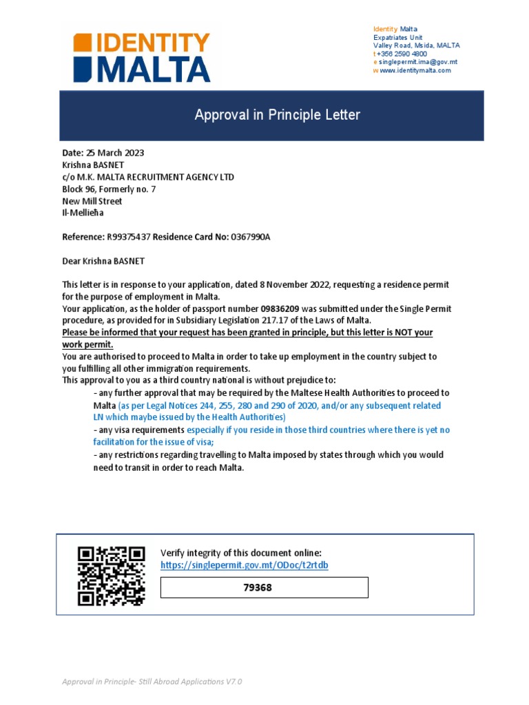 Approval in Principle Letter: Date: 25 March 2023 | PDF | Travel Visa | Passport